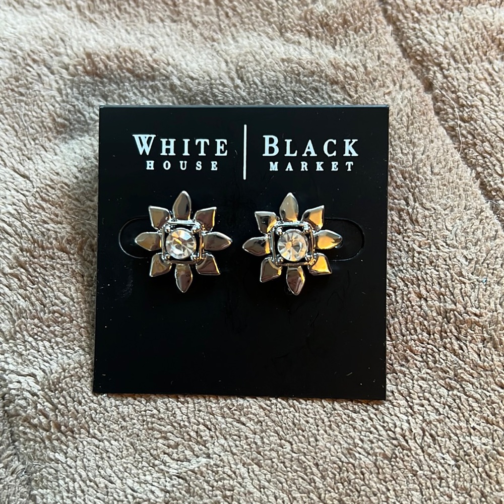 Brand New White House Black Market Silver and Crystal Flower Studs